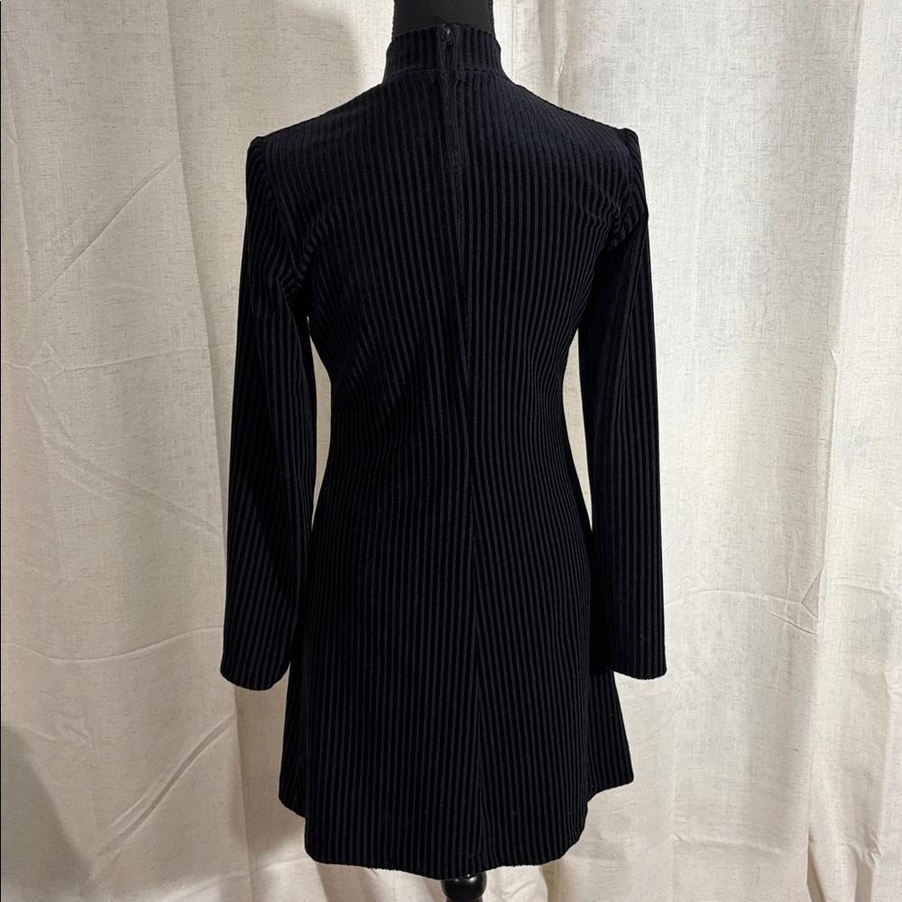 Black Ribbed Velour Mini Dress - Picture 3 of 5